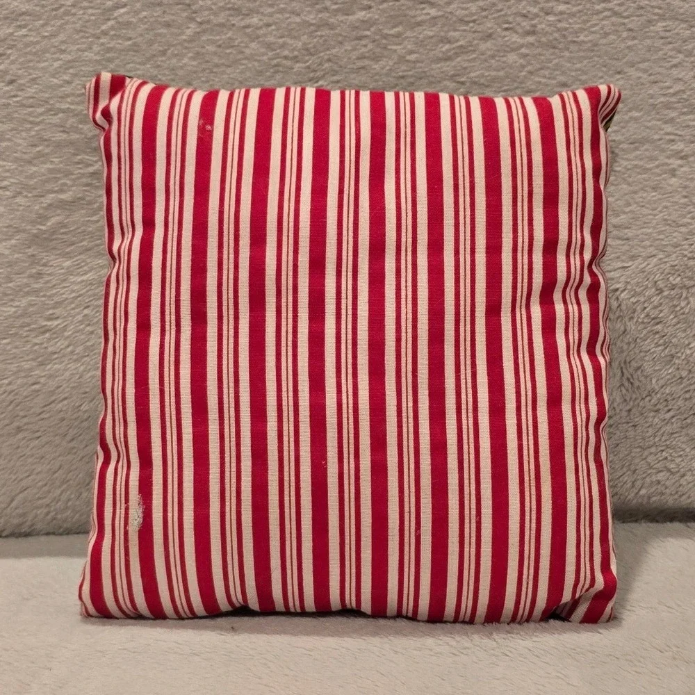 Vintage Style Christmas Cat Santa Hat Throw Pillow Red White Stripe Reverse